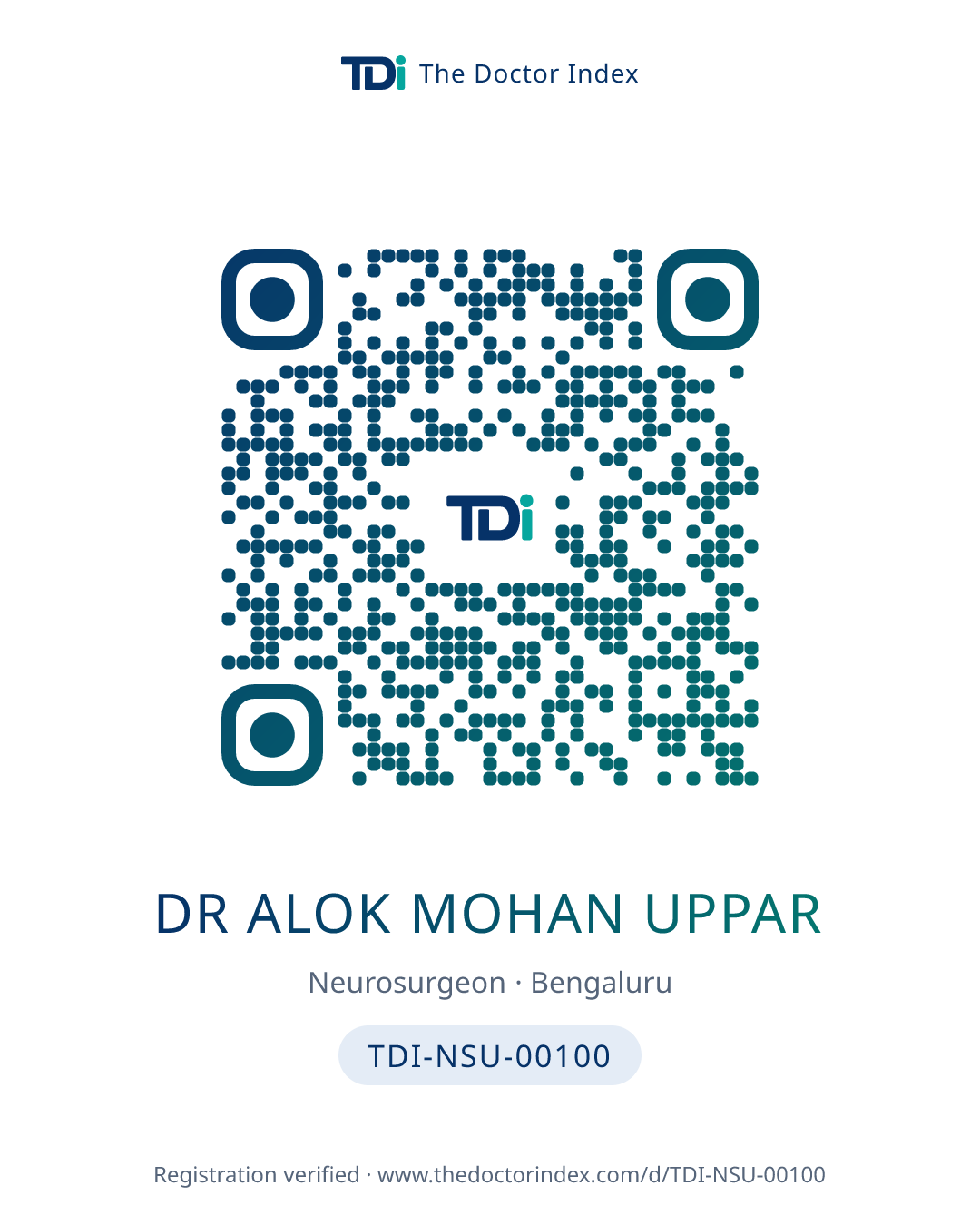 QR card for Dr Alok Mohan Uppar, TDI-NSU-00100