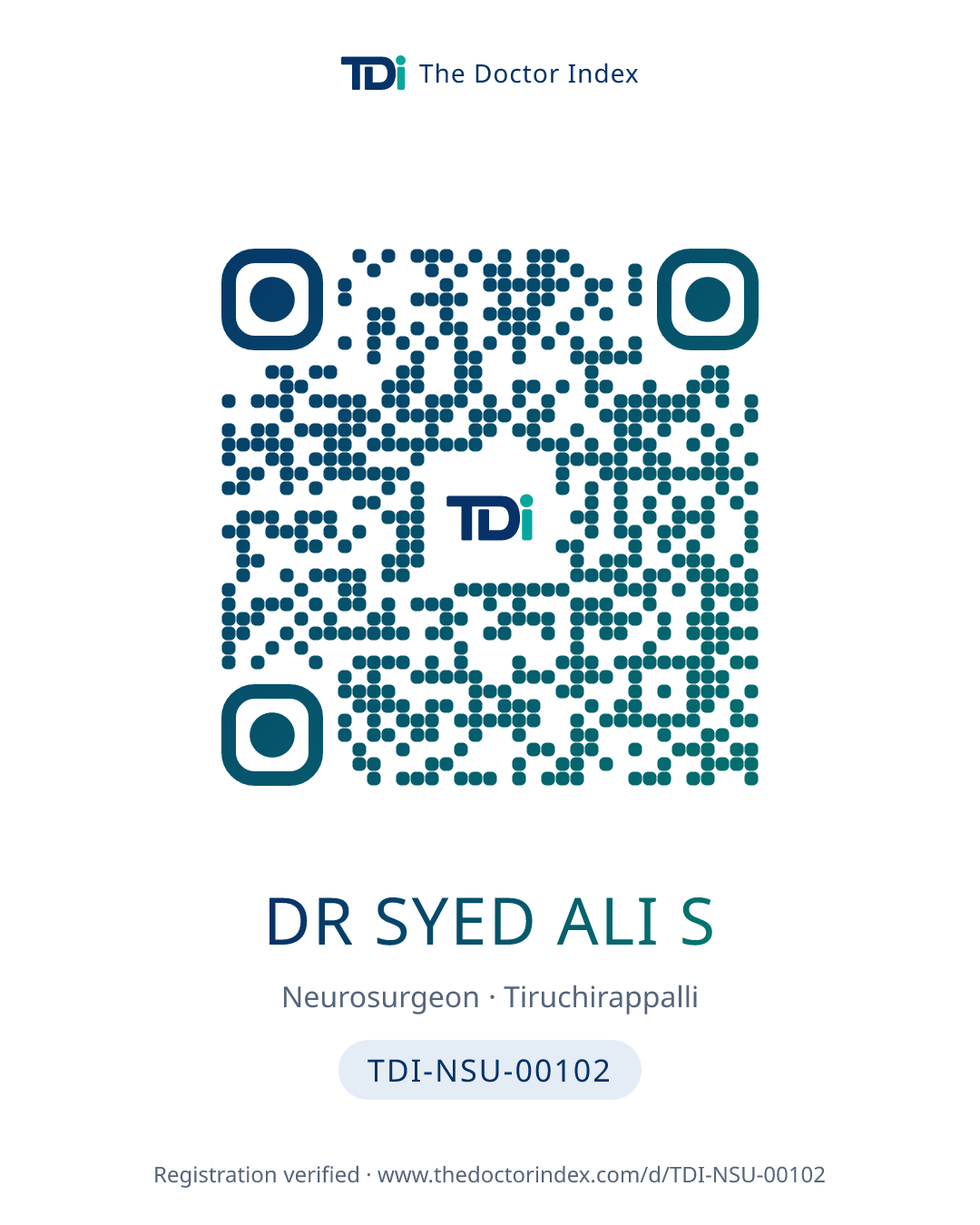 QR card for Dr Syed Ali S, TDI-NSU-00102