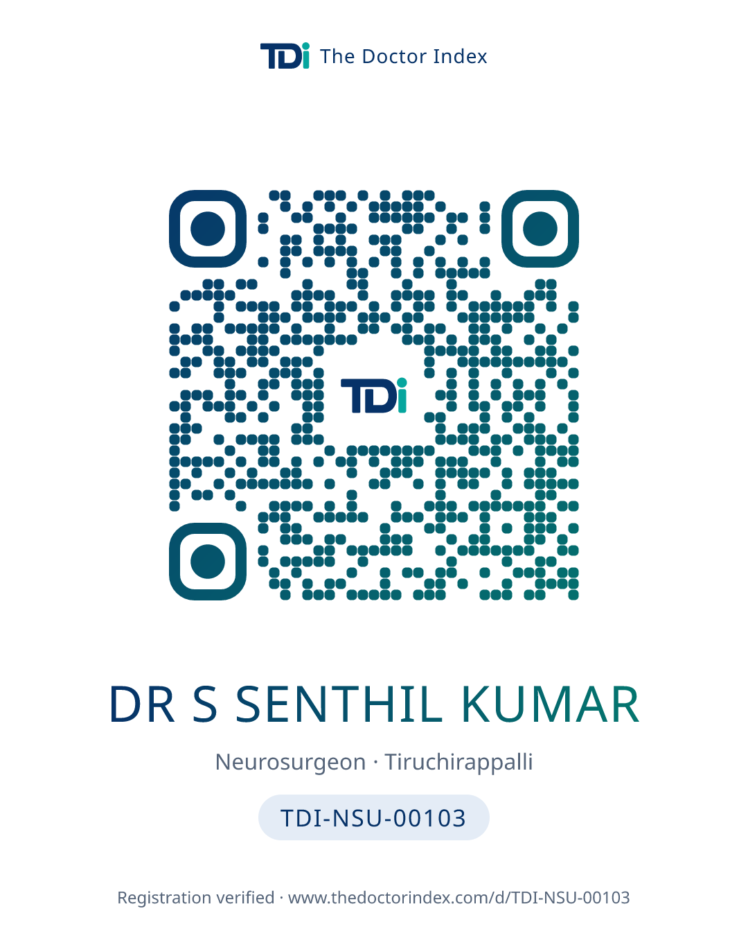 QR card for Dr S Senthil Kumar, TDI-NSU-00103