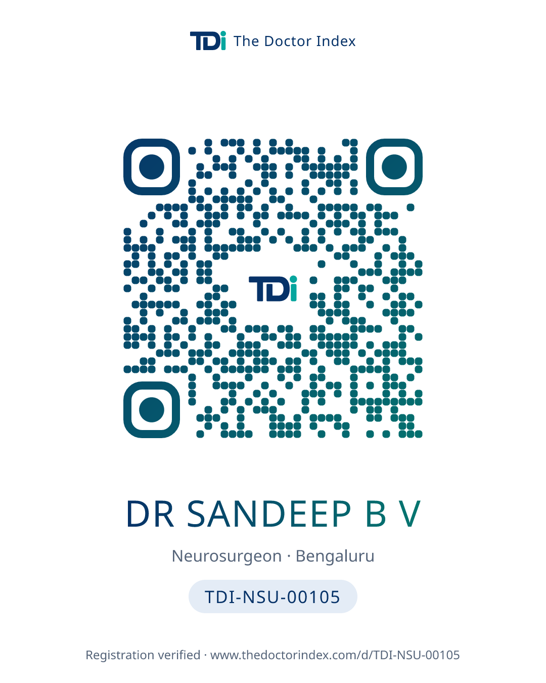 QR card for Dr Sandeep B V, TDI-NSU-00105