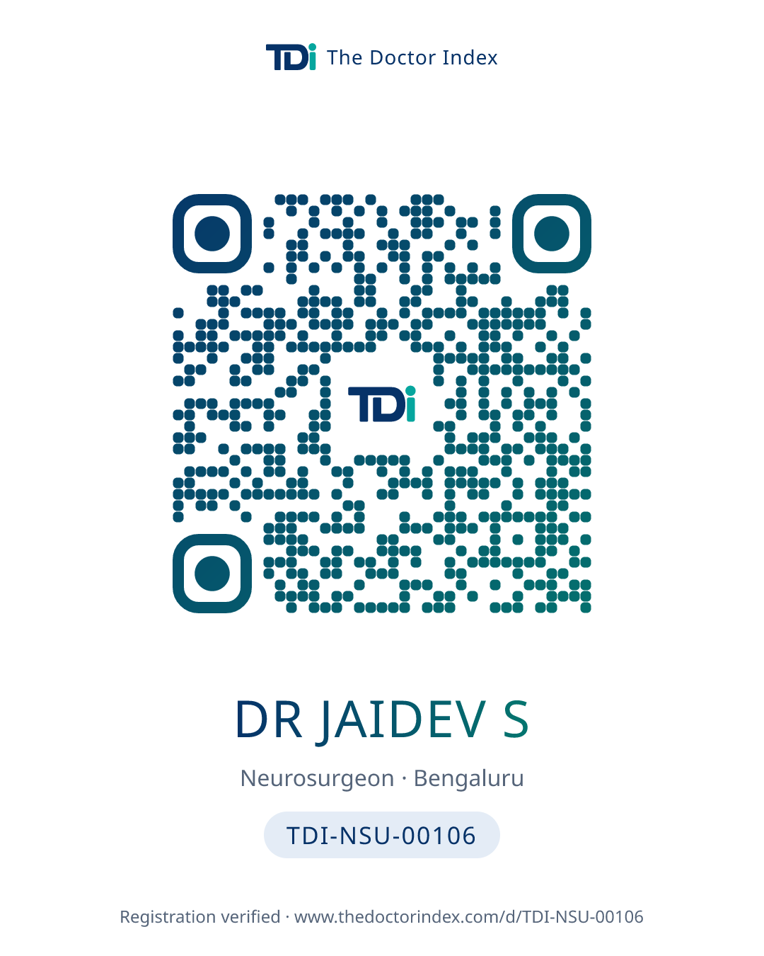 QR card for Dr Jaidev S, TDI-NSU-00106