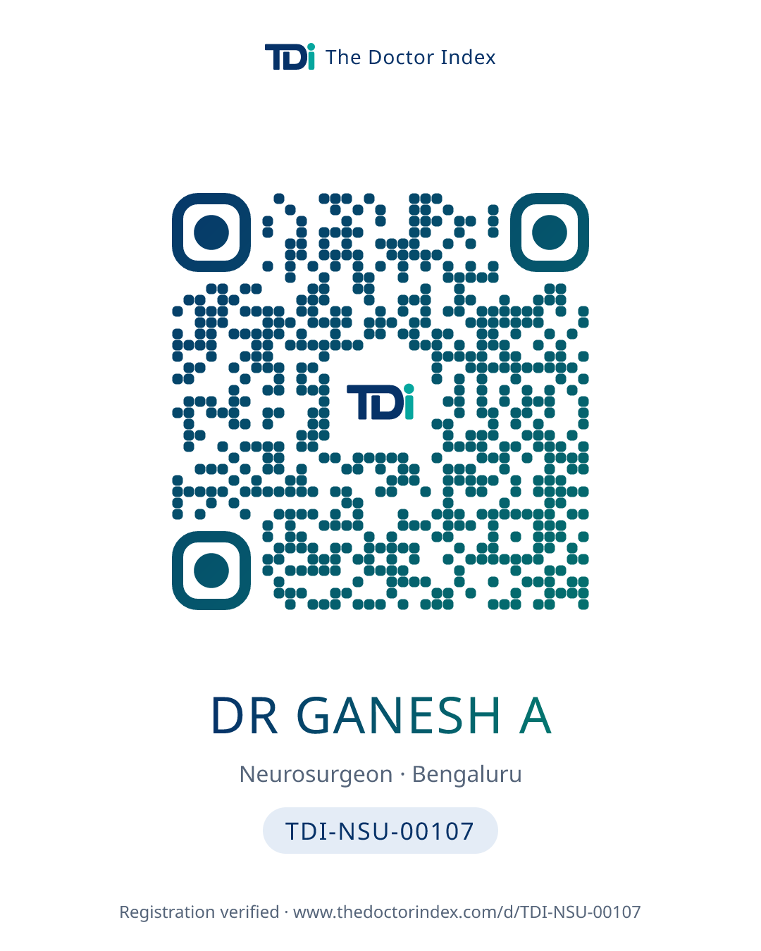 QR card for Dr Ganesh A, TDI-NSU-00107