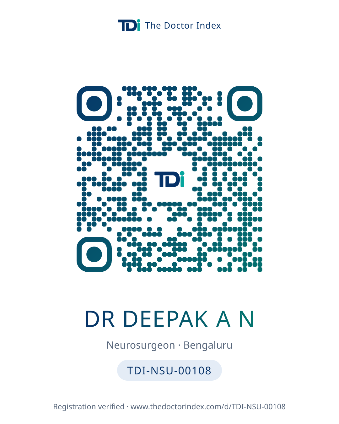 QR card for Dr Deepak A N, TDI-NSU-00108