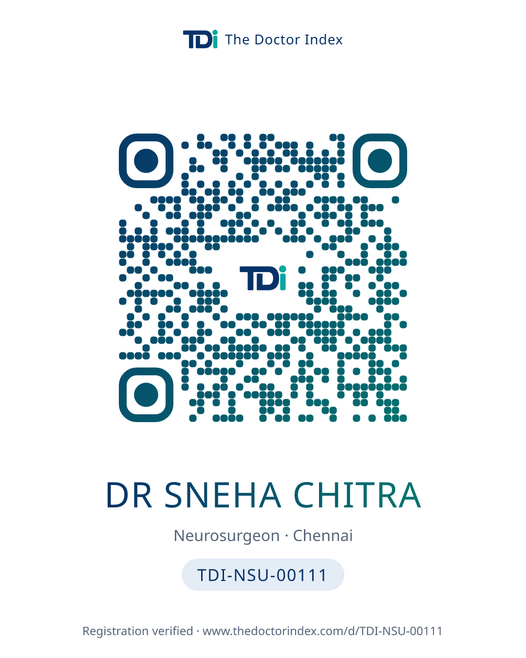 QR card for Dr Sneha Chitra, TDI-NSU-00111