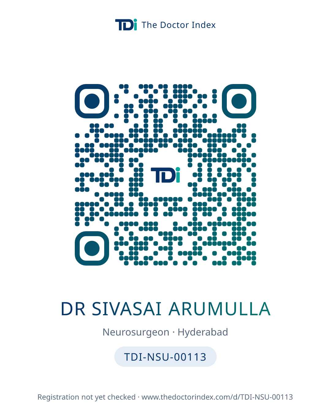 QR card for Dr Sivasai Arumulla, TDI-NSU-00113