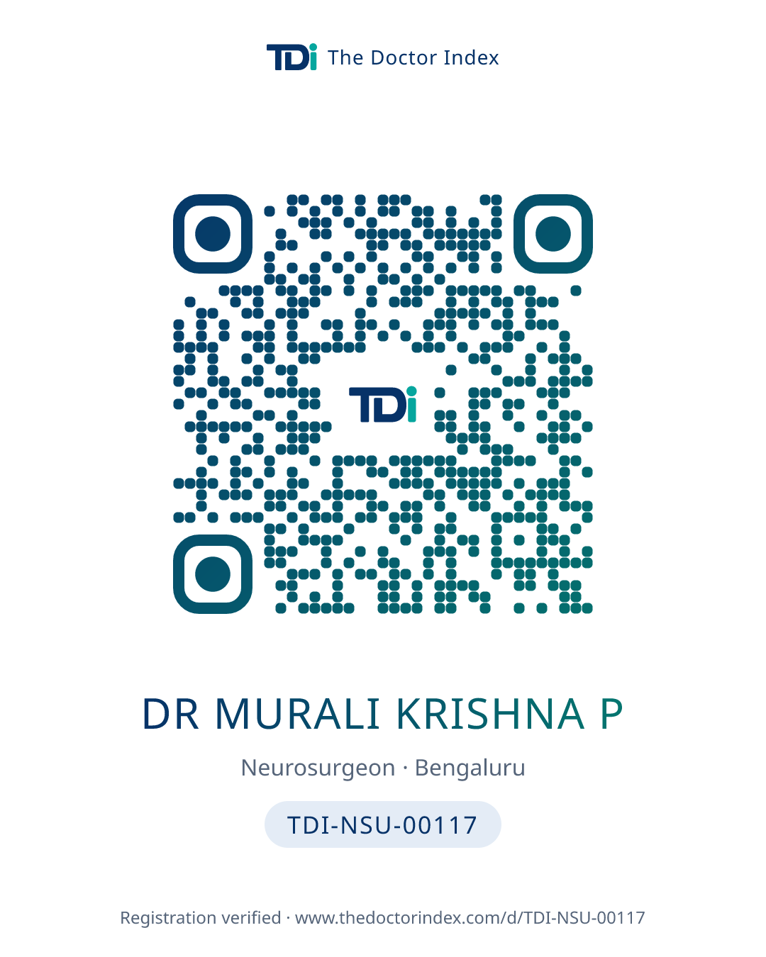 QR card for Dr Murali Krishna P, TDI-NSU-00117