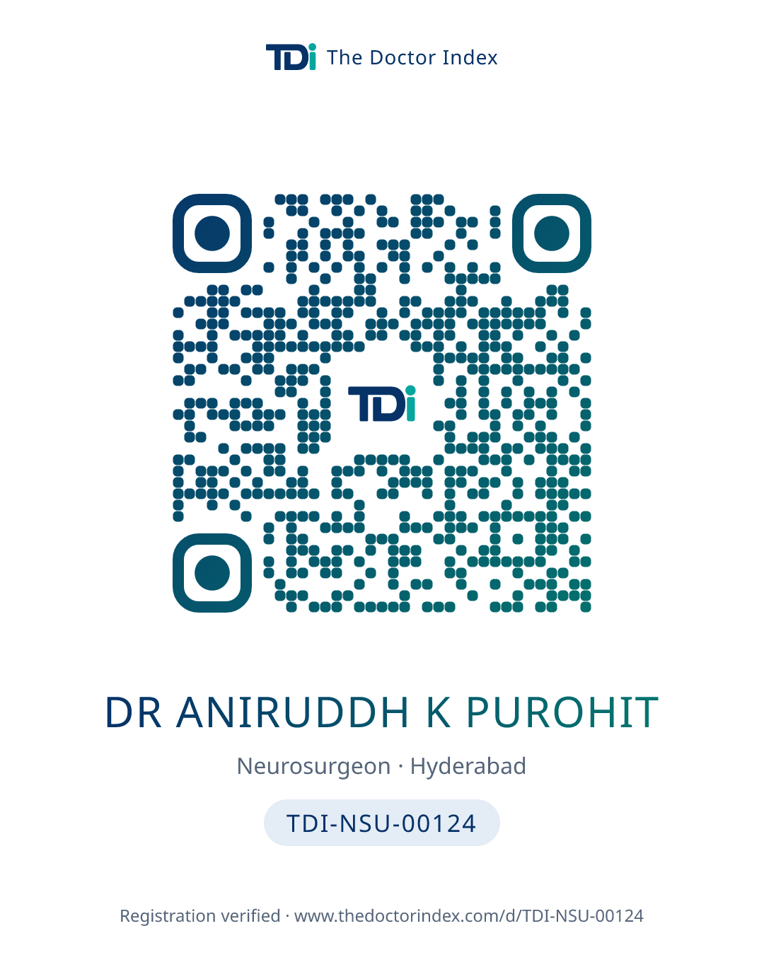 QR card for Dr Aniruddh K Purohit, TDI-NSU-00124