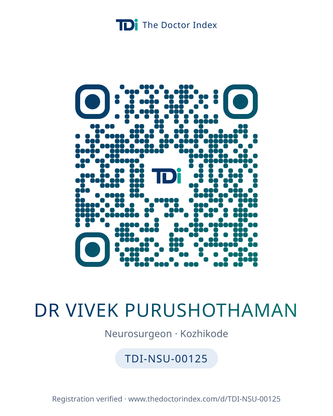QR card for Dr Vivek Purushothaman, TDI-NSU-00125