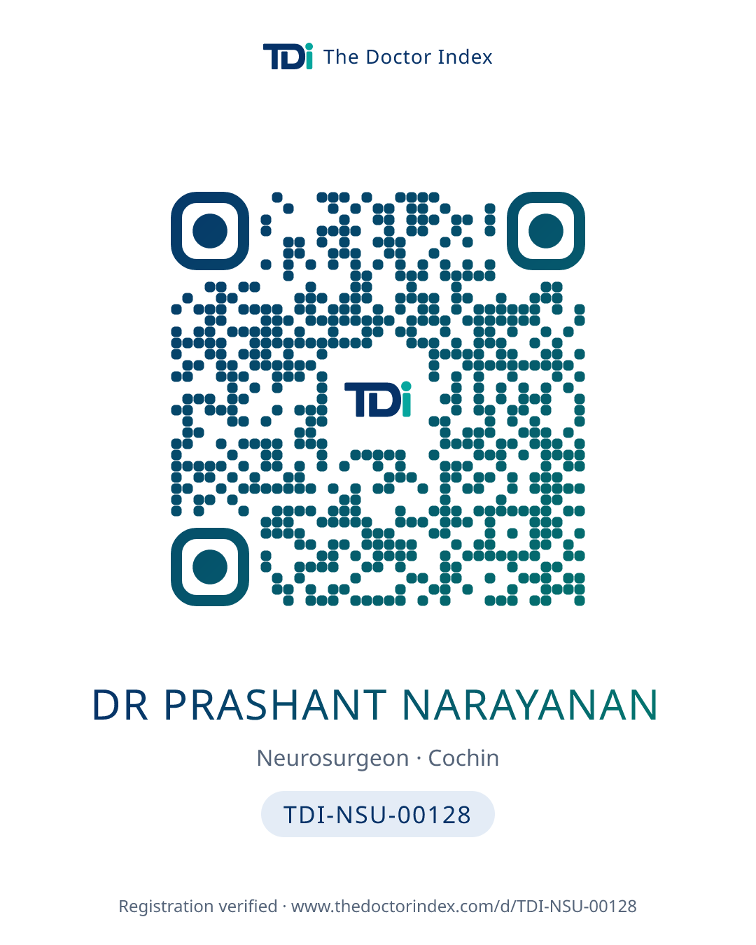 QR card for Dr Prashant Narayanan, TDI-NSU-00128