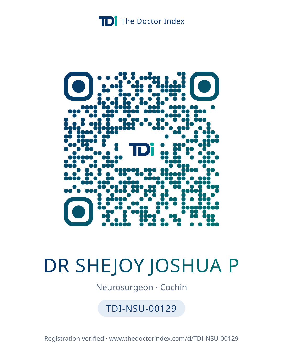 QR card for Dr Shejoy Joshua P, TDI-NSU-00129