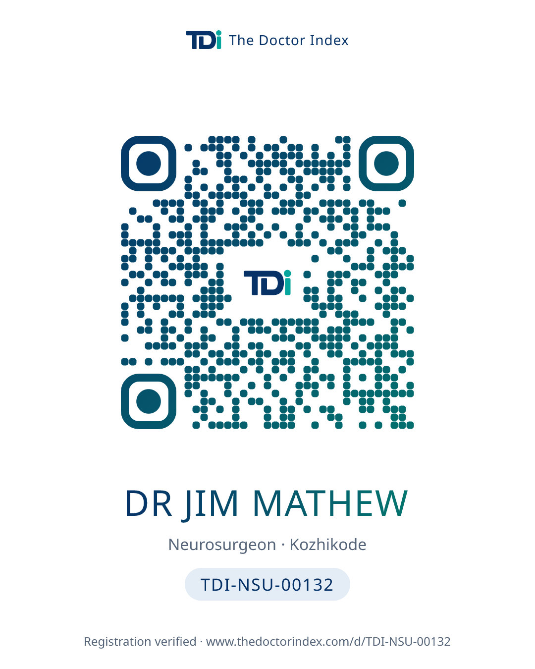 QR card for Dr Jim Mathew, TDI-NSU-00132