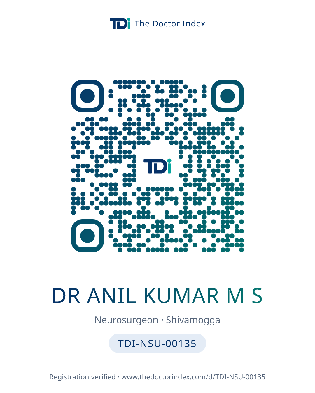 QR card for Dr Anil Kumar M S, TDI-NSU-00135