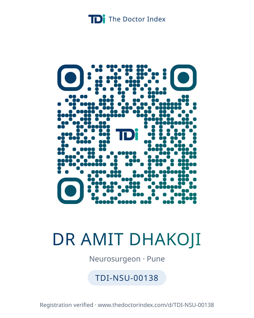 QR card for Dr Amit Dhakoji, TDI-NSU-00138