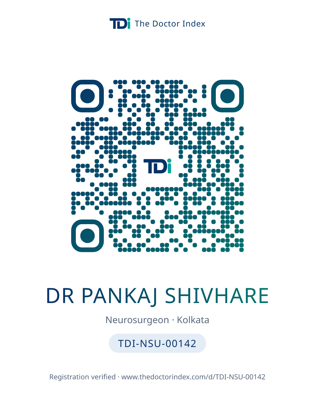 QR card for Dr Pankaj Shivhare, TDI-NSU-00142