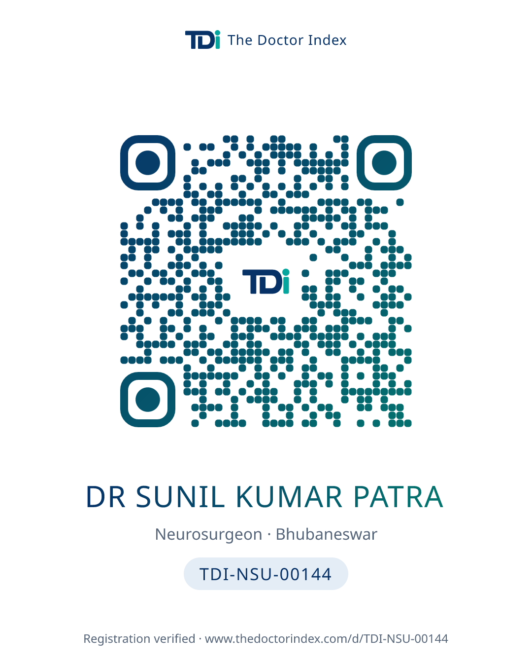 QR card for Dr Sunil Kumar Patra, TDI-NSU-00144