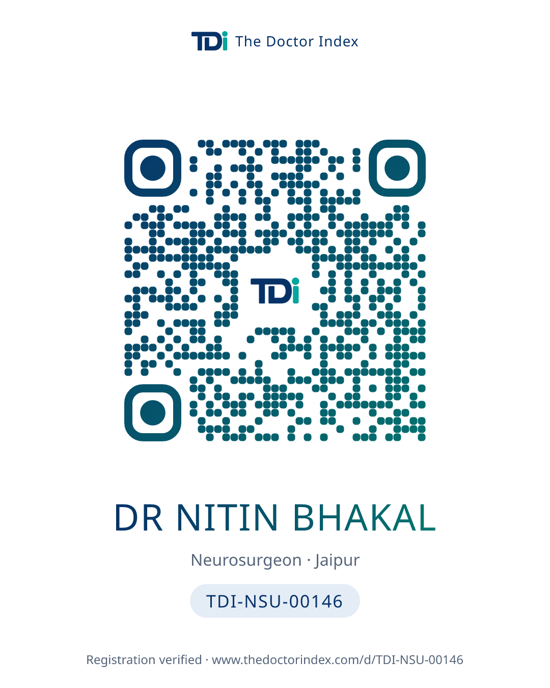 QR card for Dr Nitin Bhakal, TDI-NSU-00146