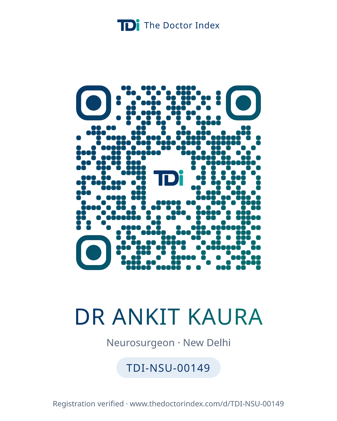 QR card for Dr Ankit Kaura, TDI-NSU-00149