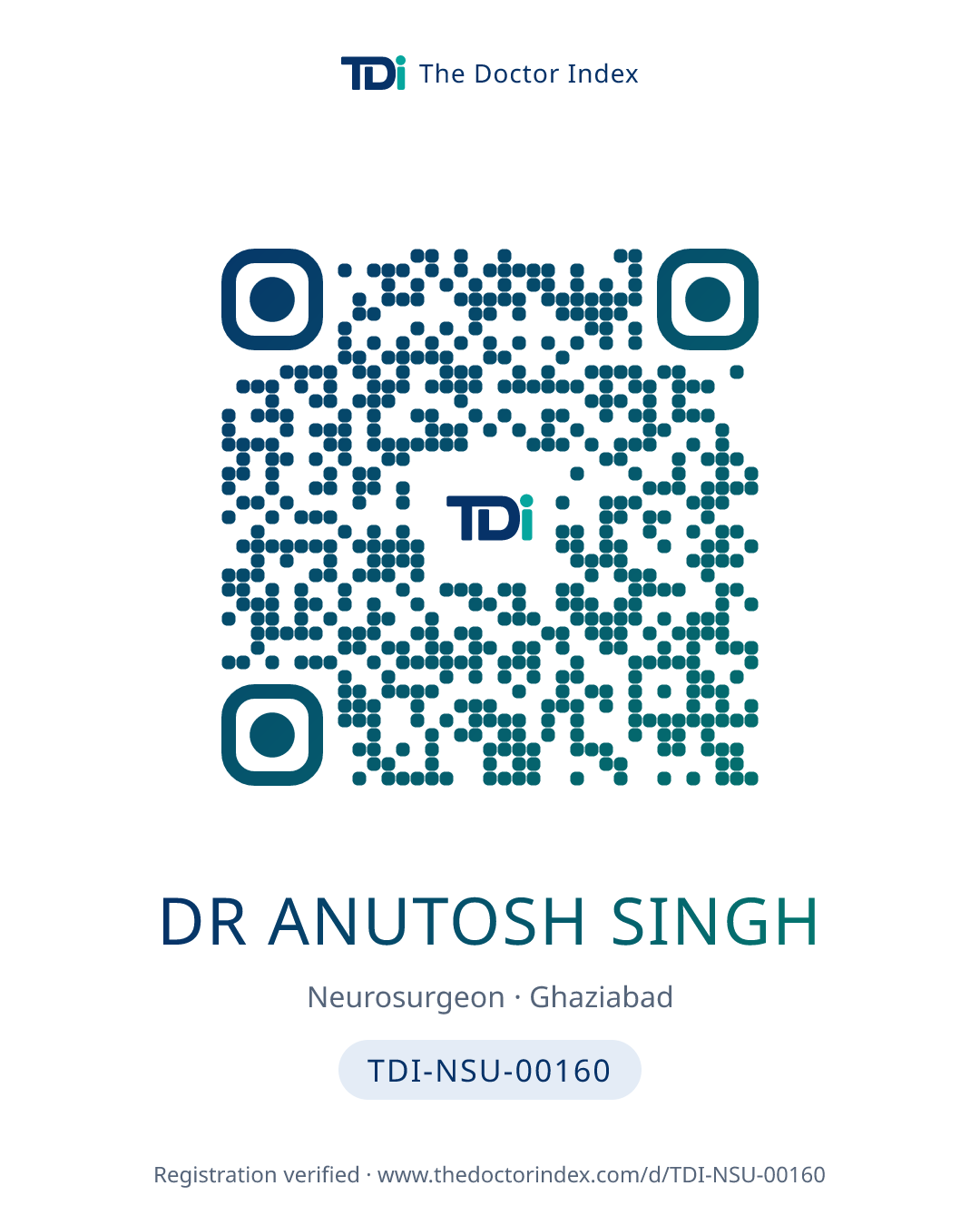 QR card for Dr Anutosh Singh, TDI-NSU-00160