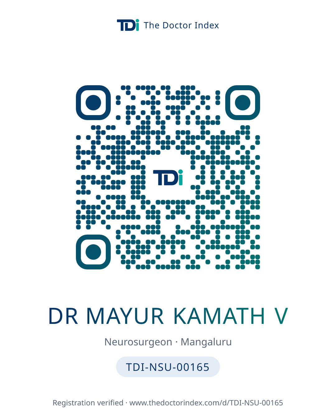 QR card for Dr Mayur Kamath V, TDI-NSU-00165