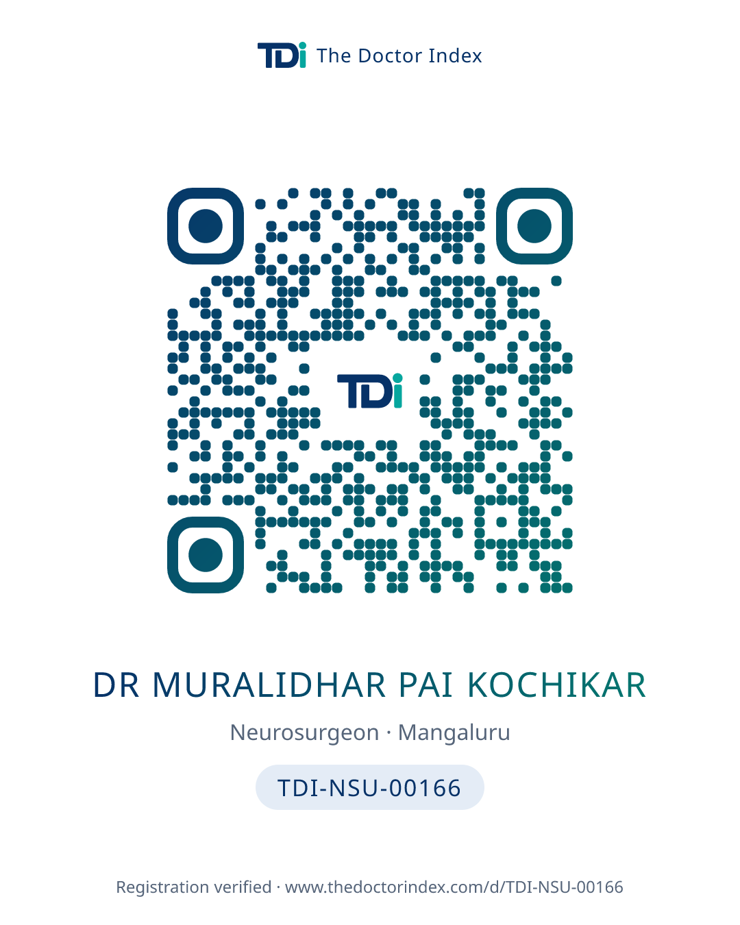 QR card for Dr Muralidhar Pai Kochikar, TDI-NSU-00166