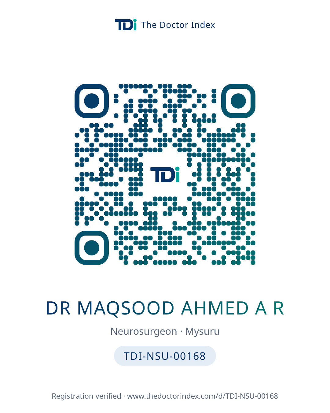 QR card for Dr Maqsood Ahmed A R, TDI-NSU-00168