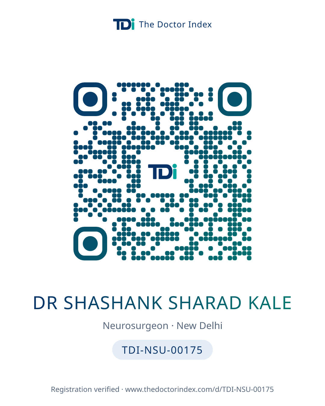 QR card for Dr Shashank Sharad Kale, TDI-NSU-00175