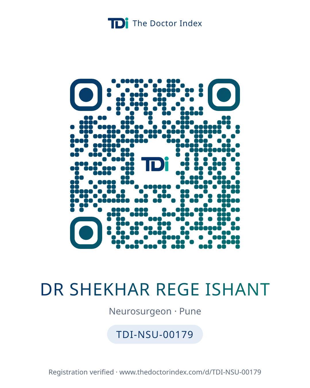QR card for Dr Shekhar Rege Ishant, TDI-NSU-00179