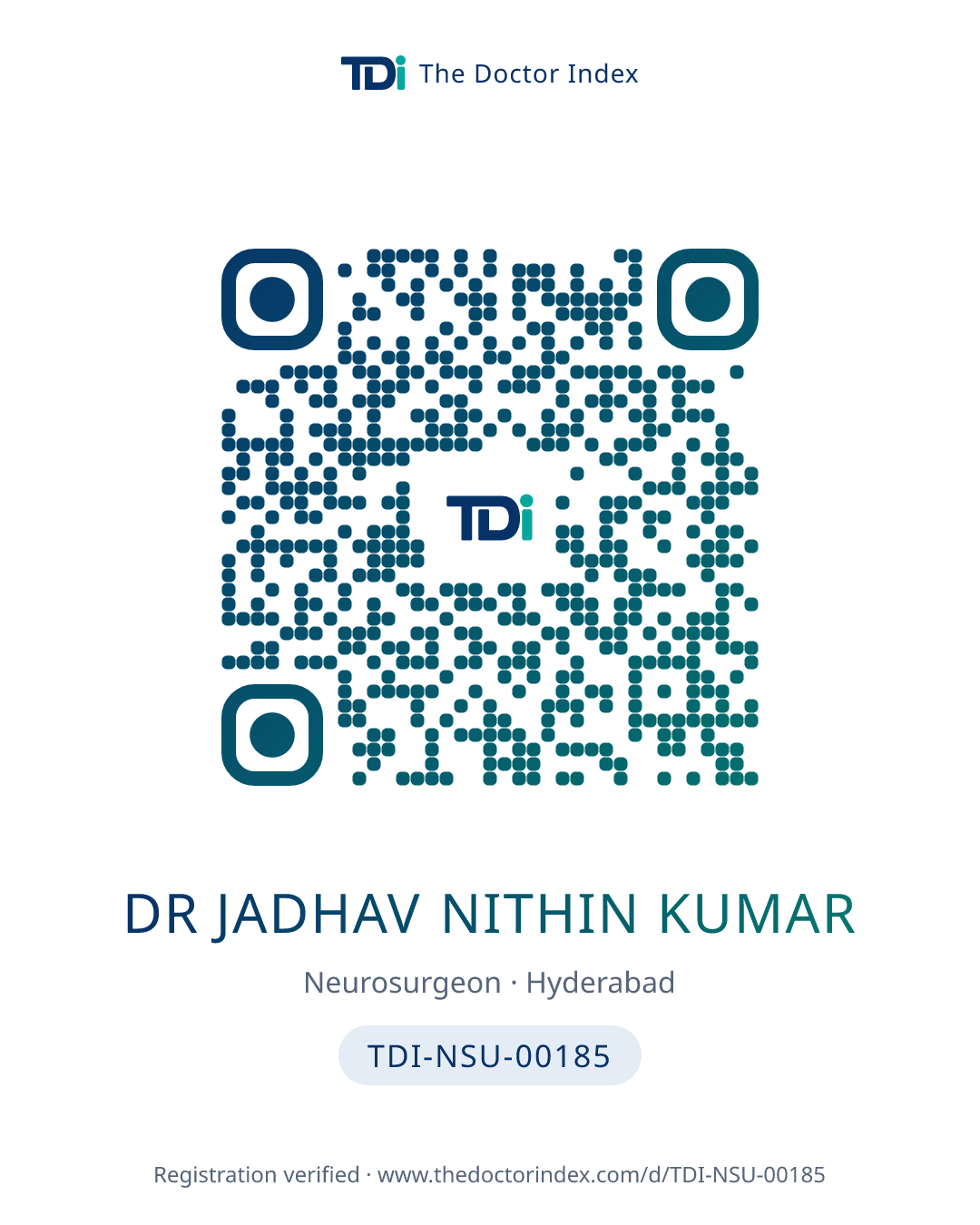 QR card for Dr Jadhav Nithin Kumar, TDI-NSU-00185
