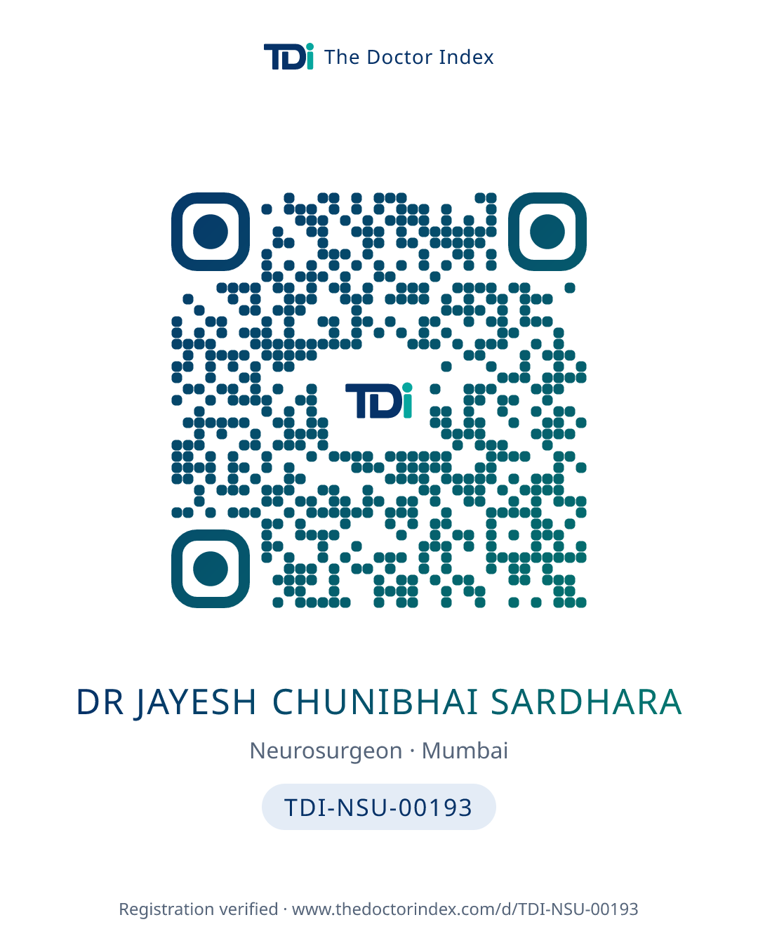 QR card for Dr Jayesh Chunibhai Sardhara, TDI-NSU-00193