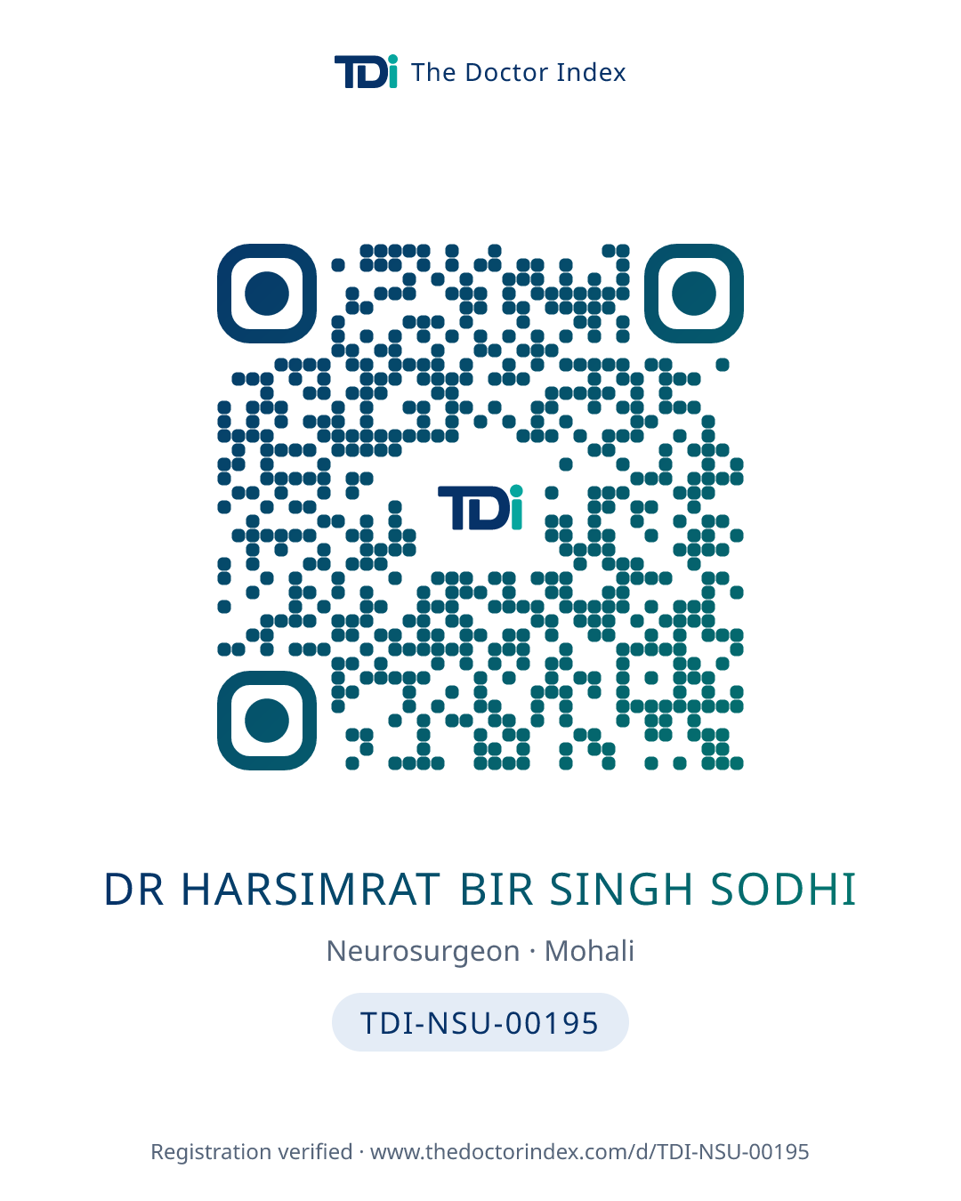 QR card for Dr Harsimrat Bir Singh Sodhi, TDI-NSU-00195