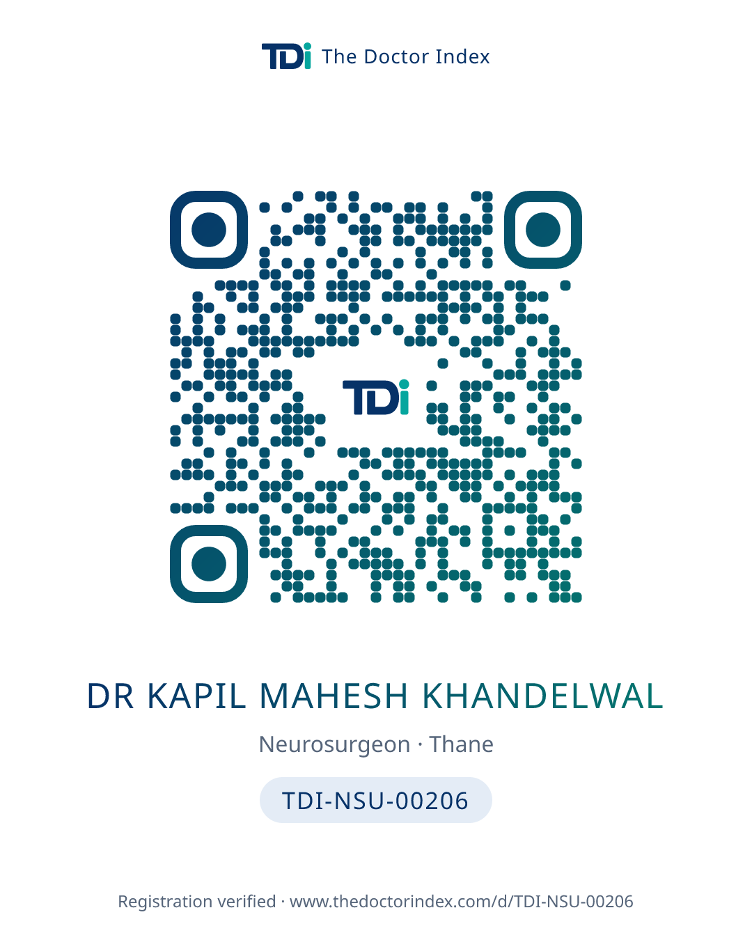 QR card for Dr Kapil Mahesh Khandelwal, TDI-NSU-00206