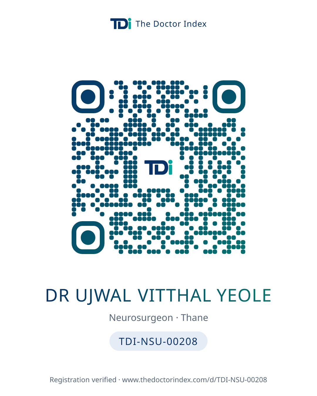 QR card for Dr Ujwal Vitthal Yeole, TDI-NSU-00208