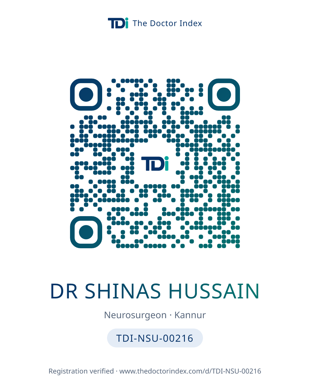 QR card for Dr Shinas Hussain, TDI-NSU-00216