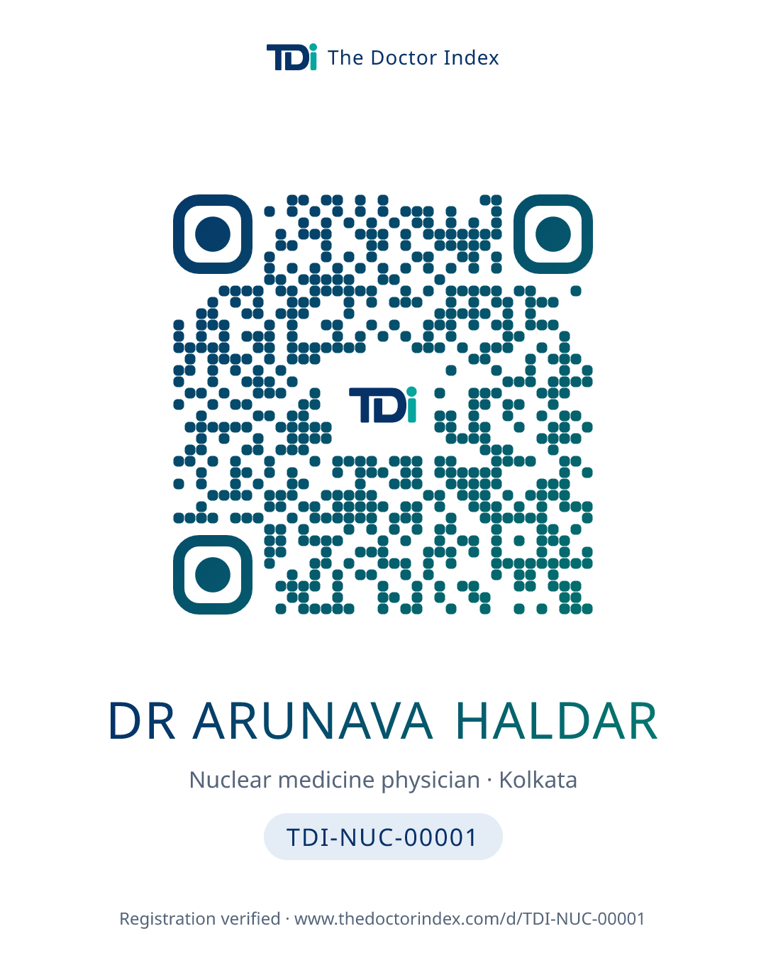 QR card for Dr Arunava Haldar, TDI-NUC-00001