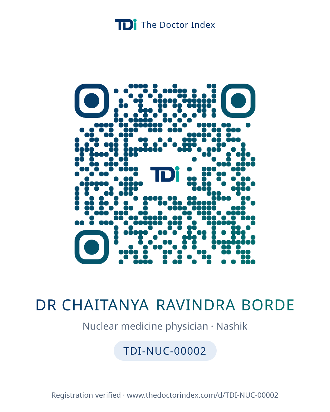 QR card for Dr Chaitanya Ravindra Borde, TDI-NUC-00002