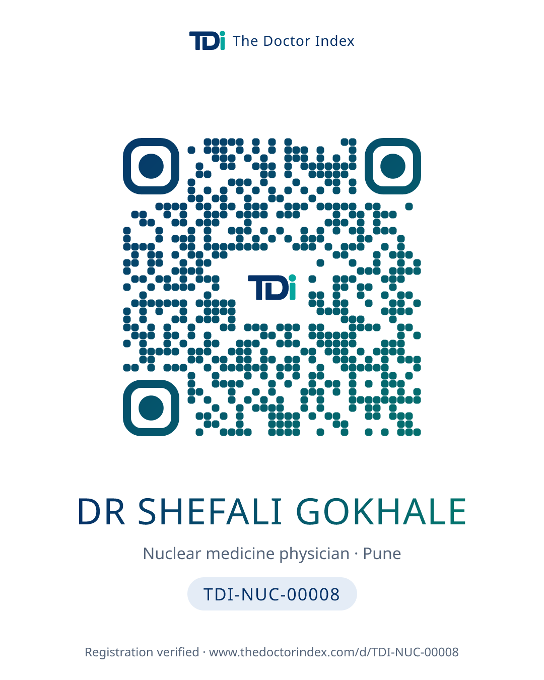 QR card for Dr Shefali Gokhale, TDI-NUC-00008