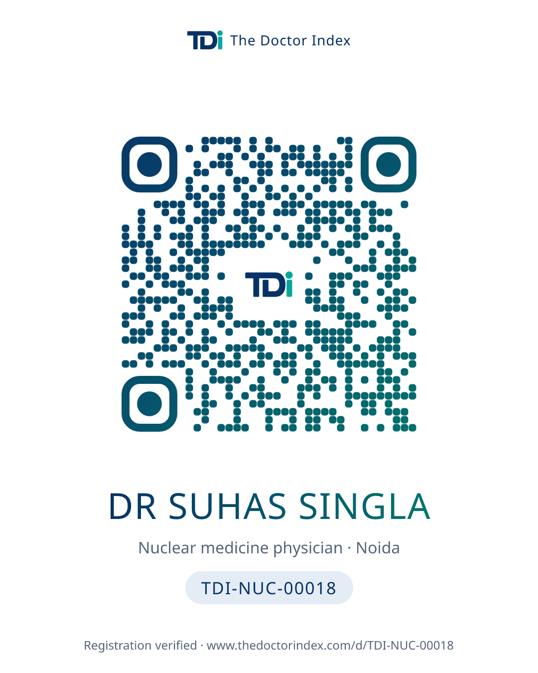 QR card for Dr Suhas Singla, TDI-NUC-00018