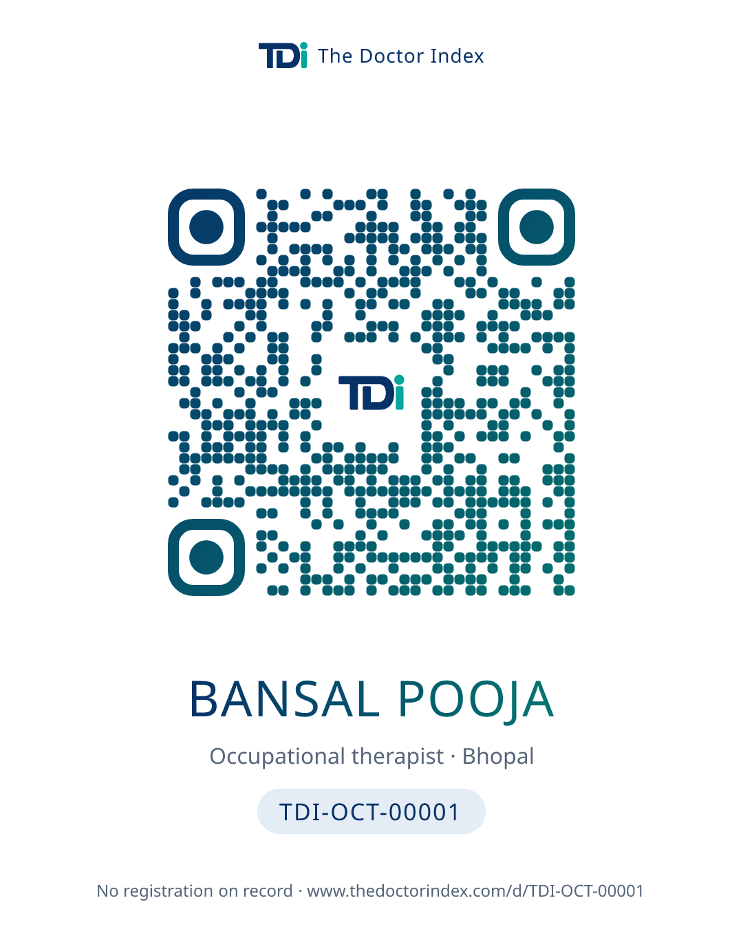 QR card for Bansal Pooja, TDI-OCT-00001