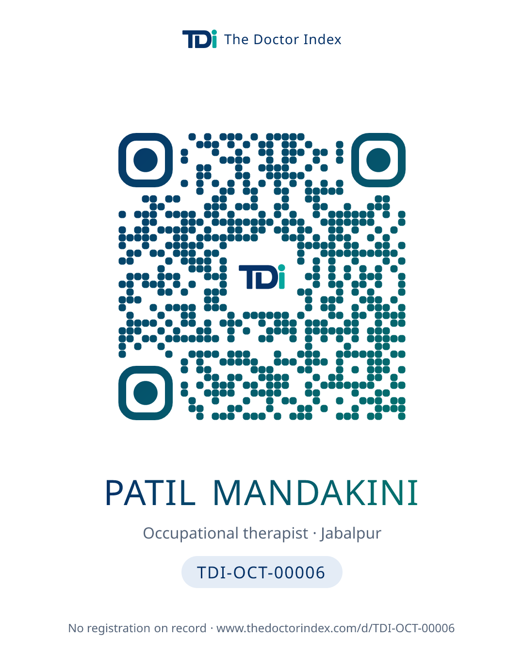 QR card for Patil Mandakini, TDI-OCT-00006