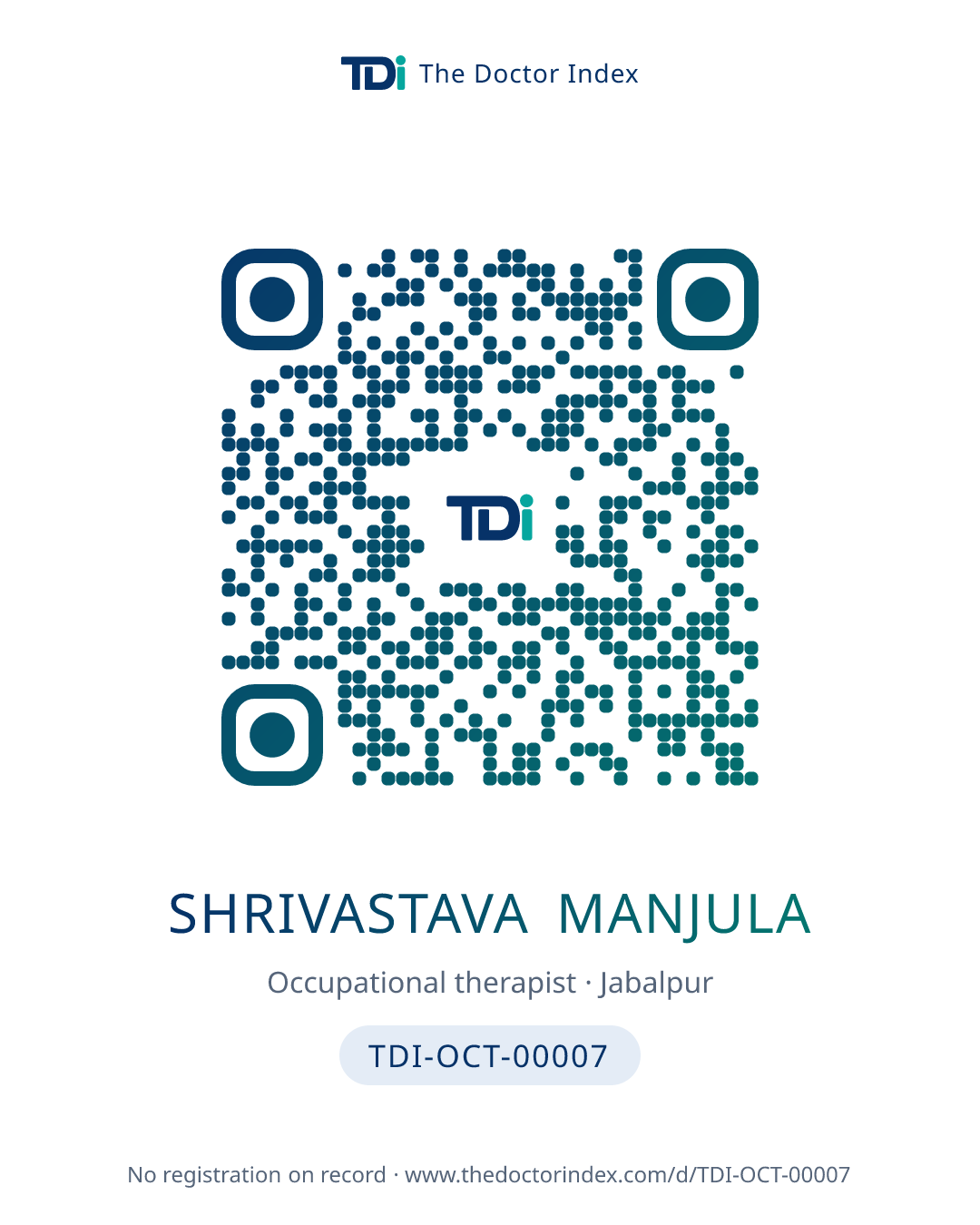 QR card for Shrivastava Manjula, TDI-OCT-00007