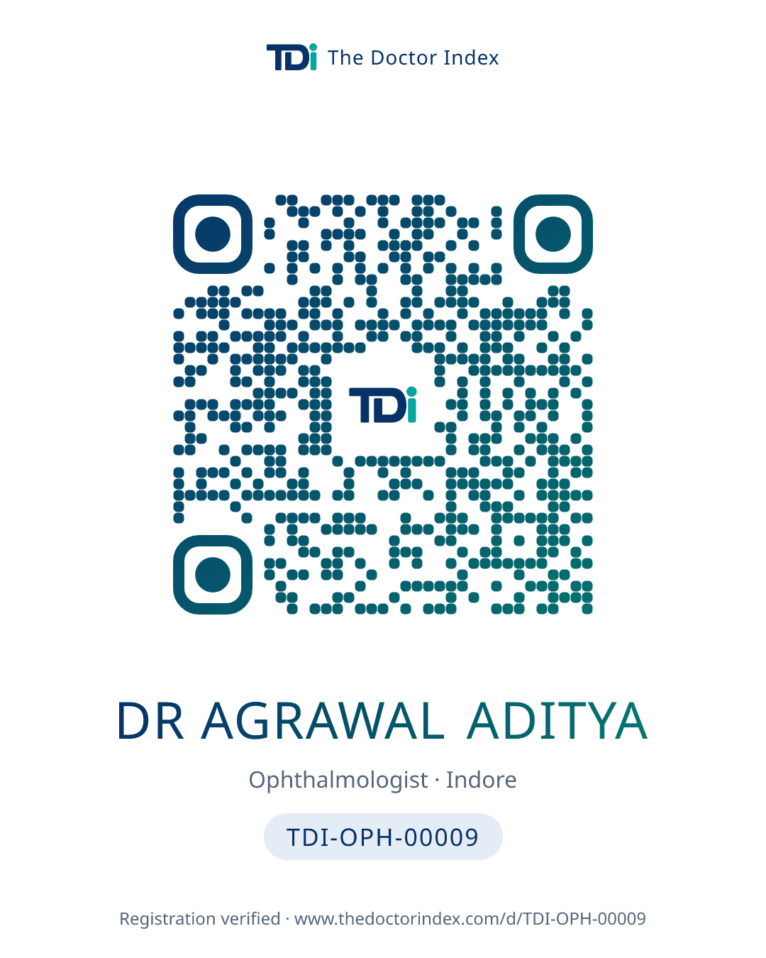 QR card for Dr Agrawal Aditya, TDI-OPH-00009