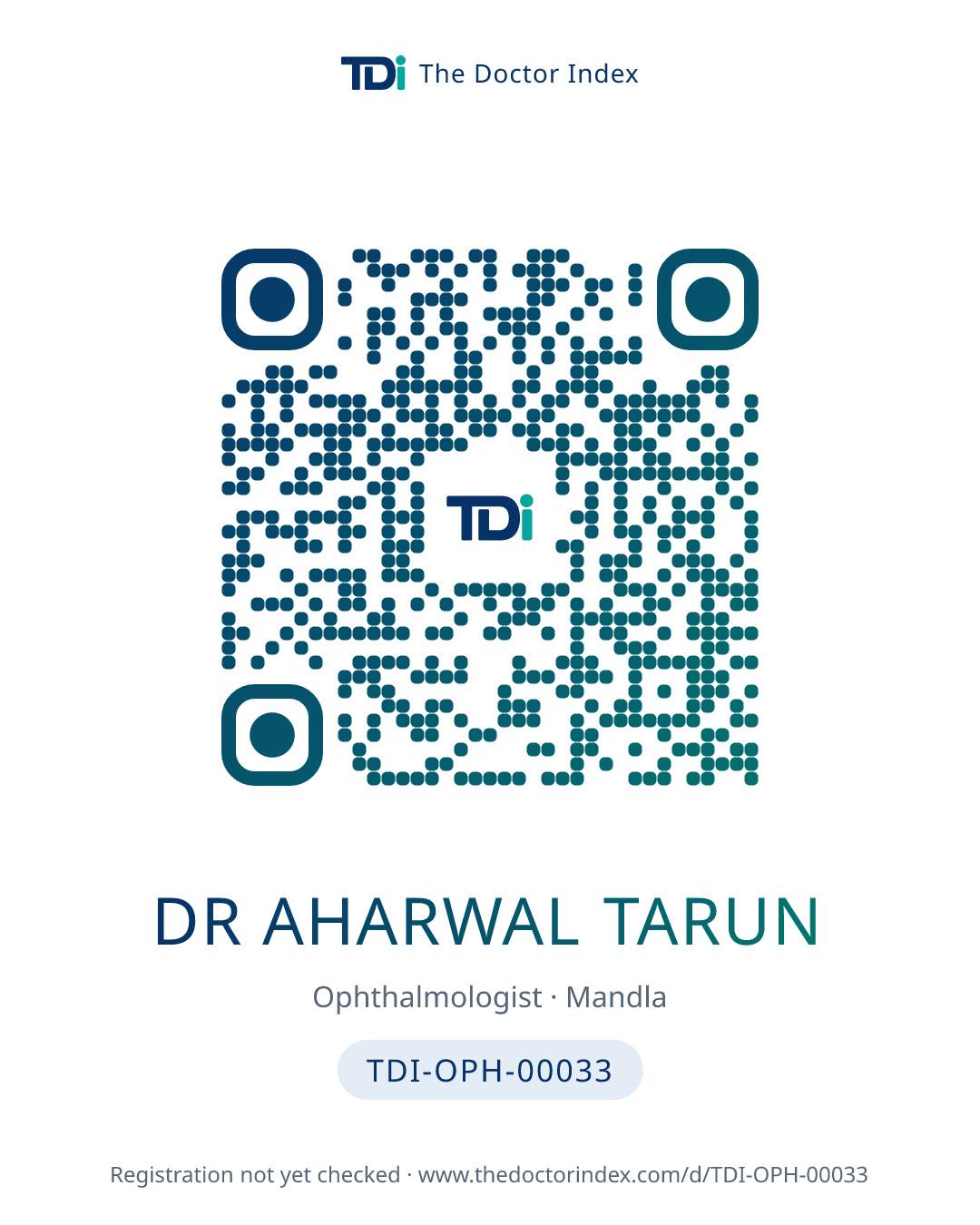 QR card for Dr Aharwal Tarun, TDI-OPH-00033