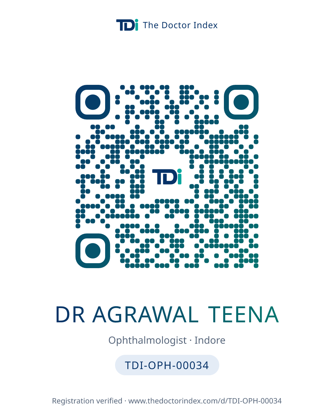 QR card for Dr Agrawal Teena, TDI-OPH-00034