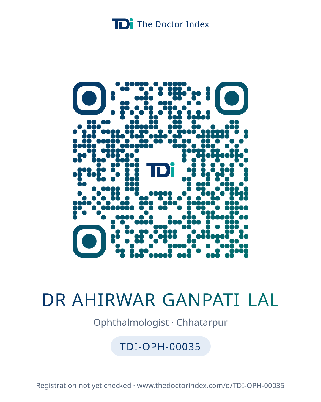 QR card for Dr Ahirwar Ganpati Lal, TDI-OPH-00035