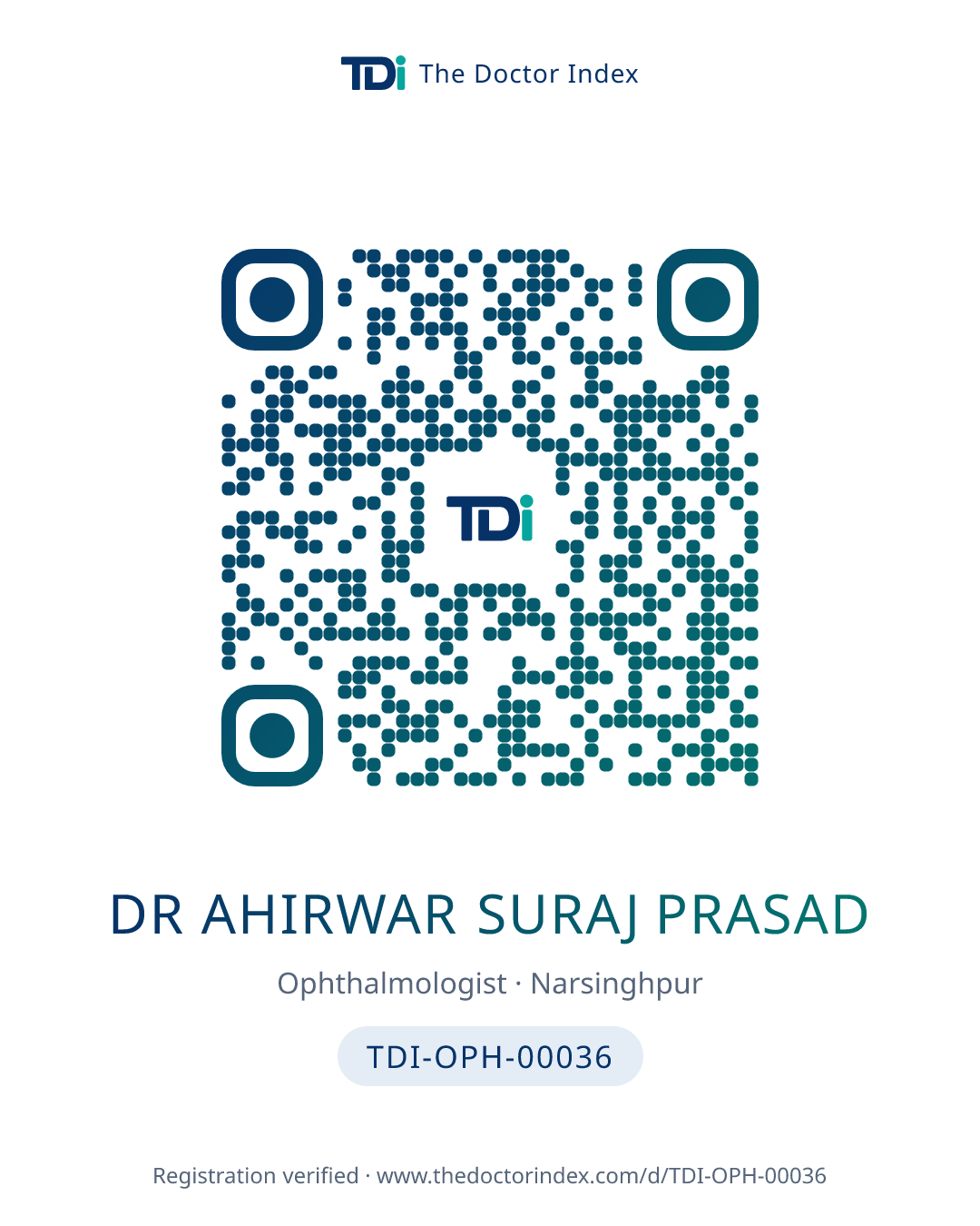 QR card for Dr Ahirwar Suraj Prasad, TDI-OPH-00036