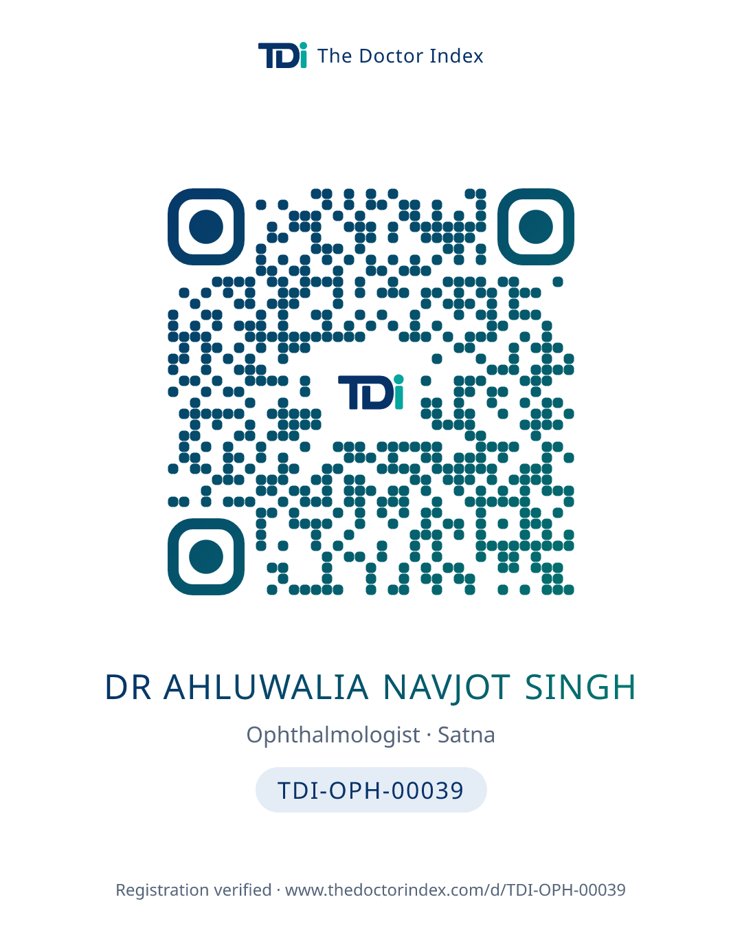 QR card for Dr Ahluwalia Navjot Singh, TDI-OPH-00039