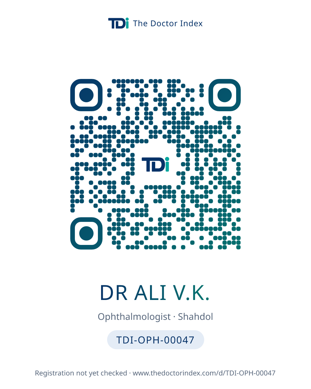 QR card for Dr Ali V.K., TDI-OPH-00047