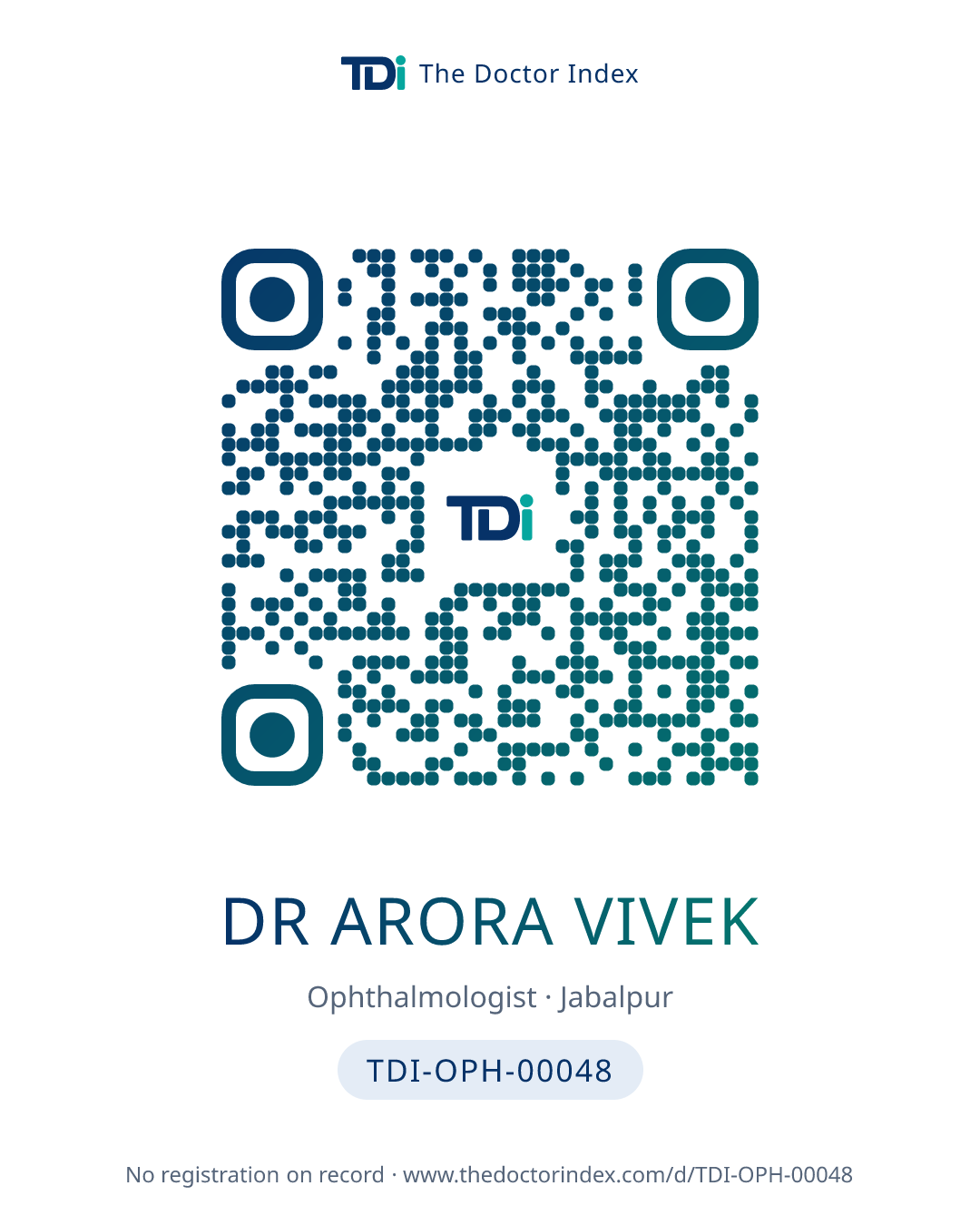 QR card for Dr Arora Vivek, TDI-OPH-00048