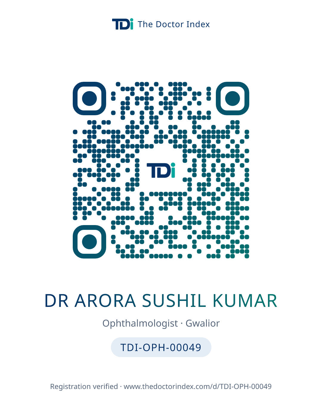 QR card for Dr Arora Sushil Kumar, TDI-OPH-00049