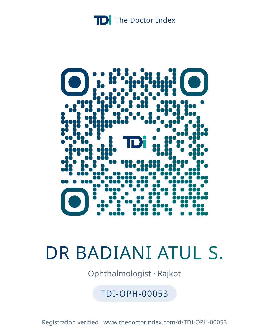 QR card for Dr Badiani Atul S., TDI-OPH-00053